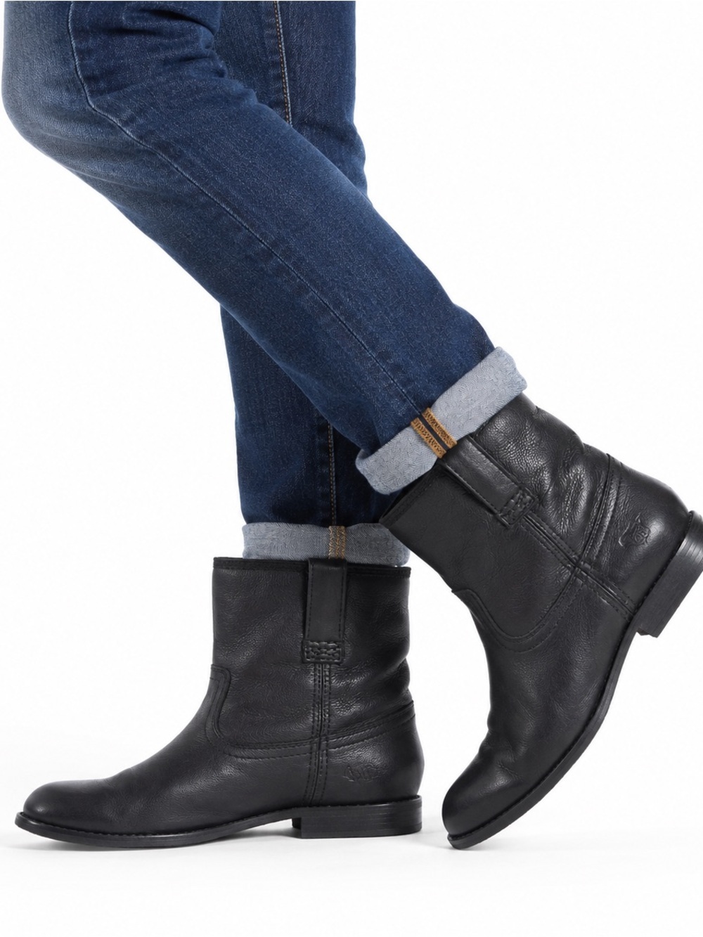 Frye Black Leather Pull-On Ankle Boots Women’s Size 7M Western Moto